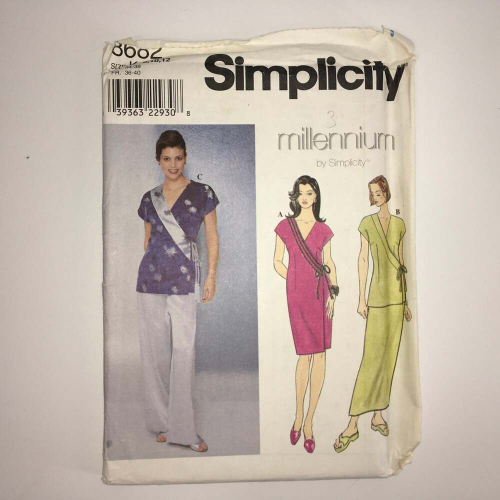 Simplicty Sewing Pattern 8682 Y2K Kimono Sleeve Wrap Top Skirt Pant 8-12 UNCUT